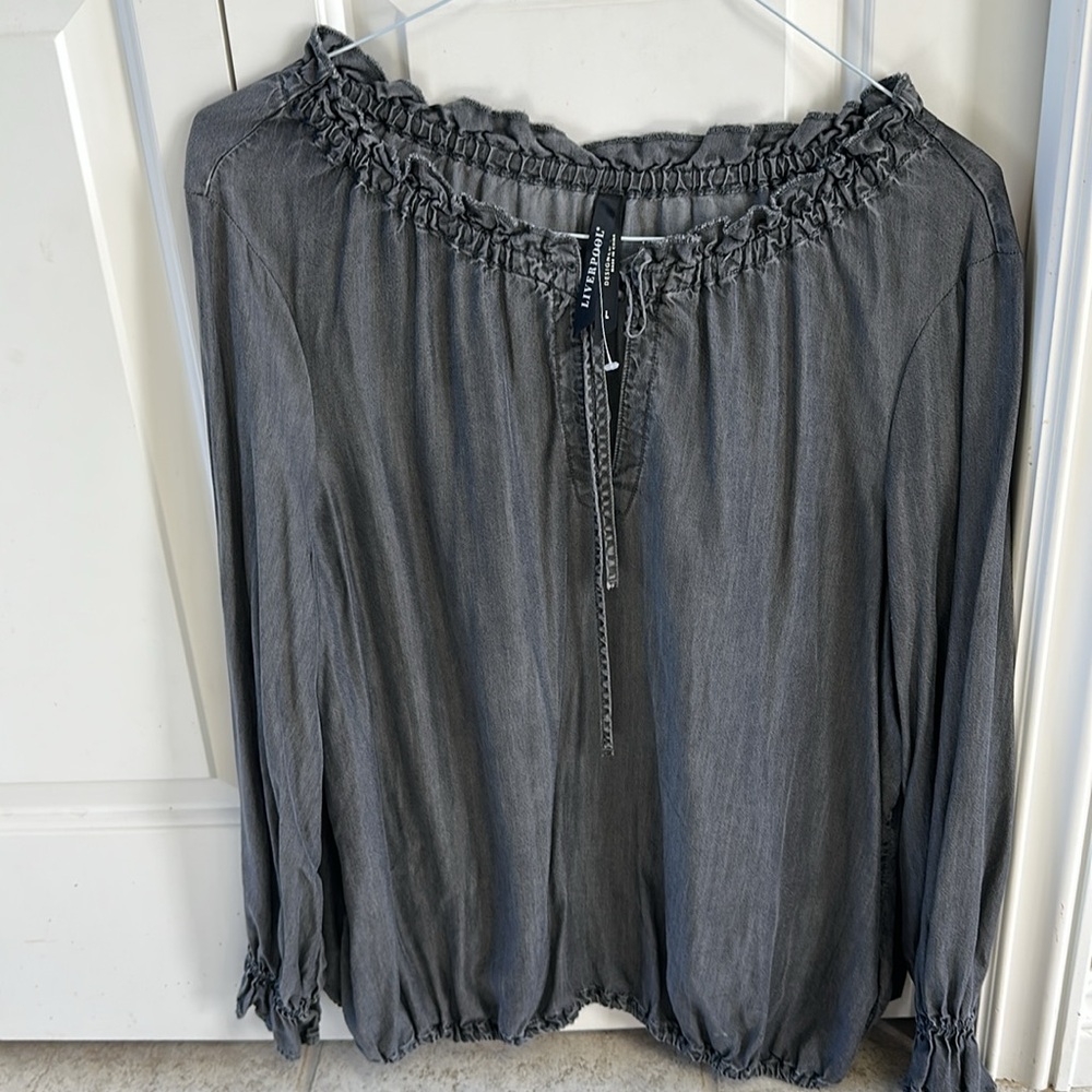 Liverpool Gray Ruffled Top - Picture 3 of 4